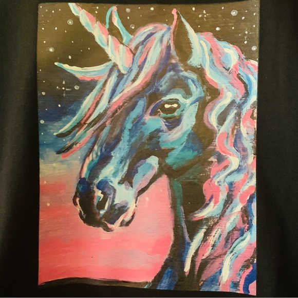 New Pastel Fantasy Unicorn Black Short Sleeves Tee Unisex Shirt Size Medium - Picture 3 of 5